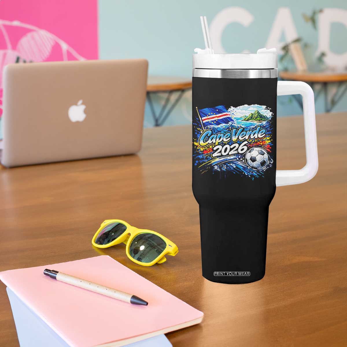 Cape Verde Soccer 2026 Island Flag Tumbler With Handle Cabo Verde Football Team Fans Tropical Pride Gift TS02 Print Your Wear