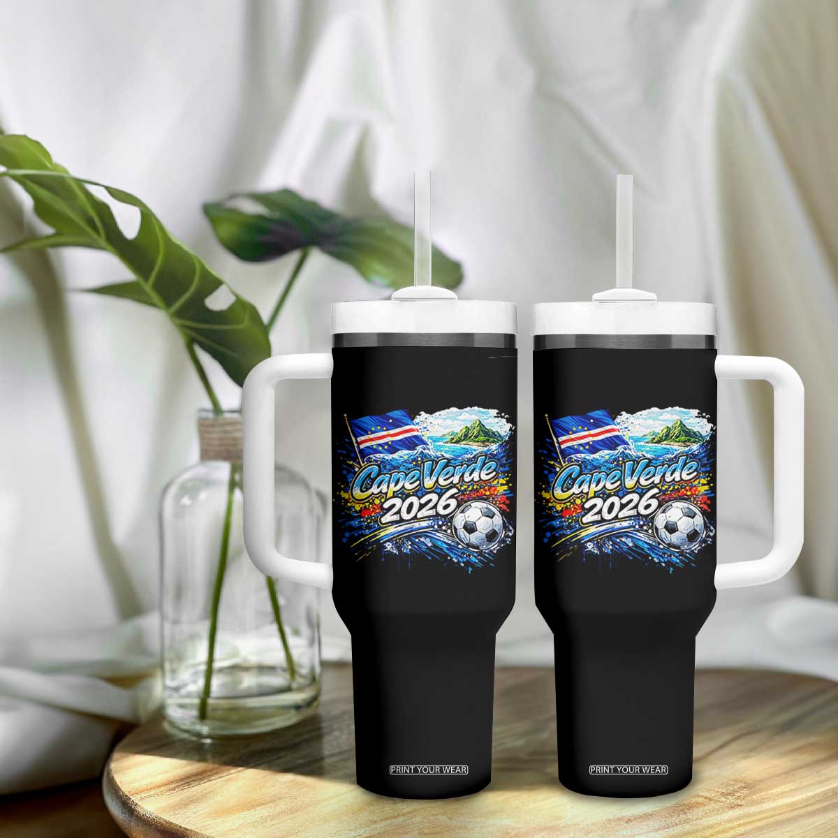 Cape Verde Soccer 2026 Island Flag Tumbler With Handle Cabo Verde Football Team Fans Tropical Pride Gift TS02 Print Your Wear