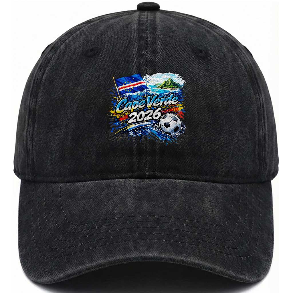 Cape Verde Soccer 2026 Island Flag Washed Cotton Baseball Cap Cabo Verde Football Team Fans Tropical Pride Gift TS02 Print Your Wear
