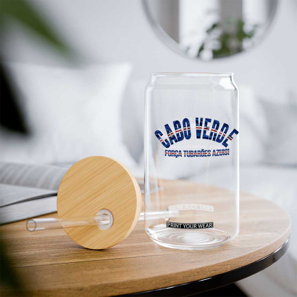 Forca Tubaroes Azuis Cabo Verde National Pride Glass Can Cape Verde Football Fans Blue Sharks Heritage TS02 Print Your Wear