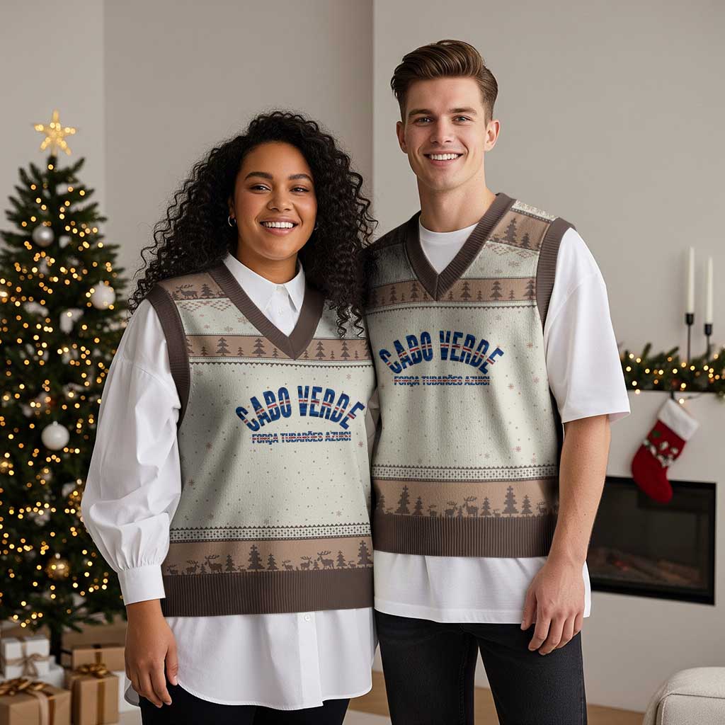 Forca Tubaroes Azuis Cabo Verde National Pride V-Neck Knit Sweater Vest Cape Verde Football Fans Blue Sharks Heritage