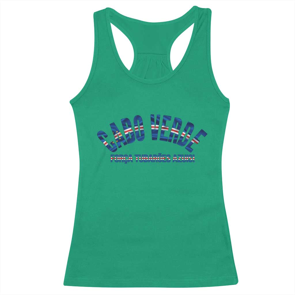 Forca Tubaroes Azuis Cabo Verde National Pride Racerback Tank Top Cape Verde Football Fans Blue Sharks Heritage