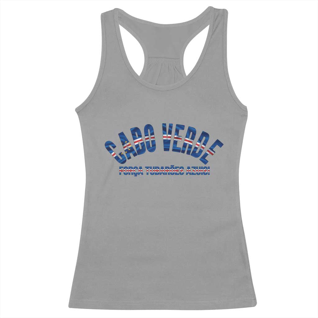 Forca Tubaroes Azuis Cabo Verde National Pride Racerback Tank Top Cape Verde Football Fans Blue Sharks Heritage