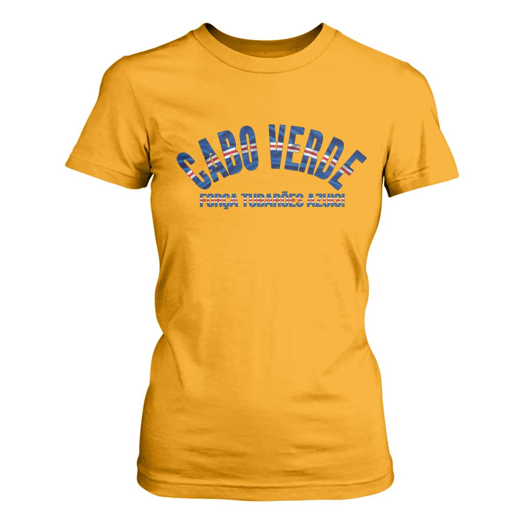 Forca Tubaroes Azuis Cabo Verde National Pride T Shirt For Women Cape Verde Football Fans Blue Sharks Heritage