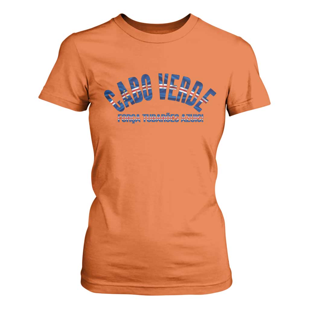 Forca Tubaroes Azuis Cabo Verde National Pride T Shirt For Women Cape Verde Football Fans Blue Sharks Heritage