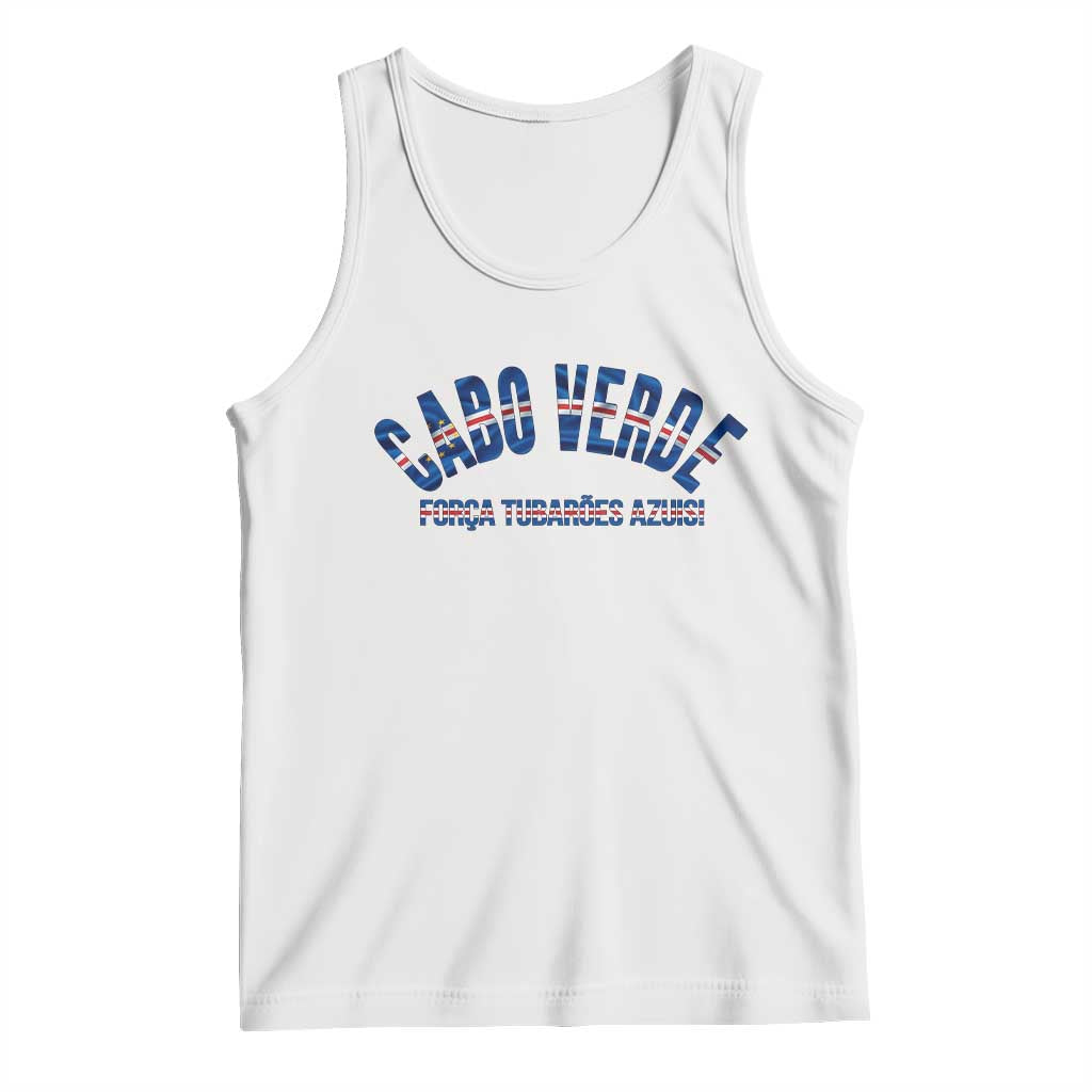 Forca Tubaroes Azuis Cabo Verde National Pride Tank Top Cape Verde Football Fans Blue Sharks Heritage TS02 White Print Your Wear