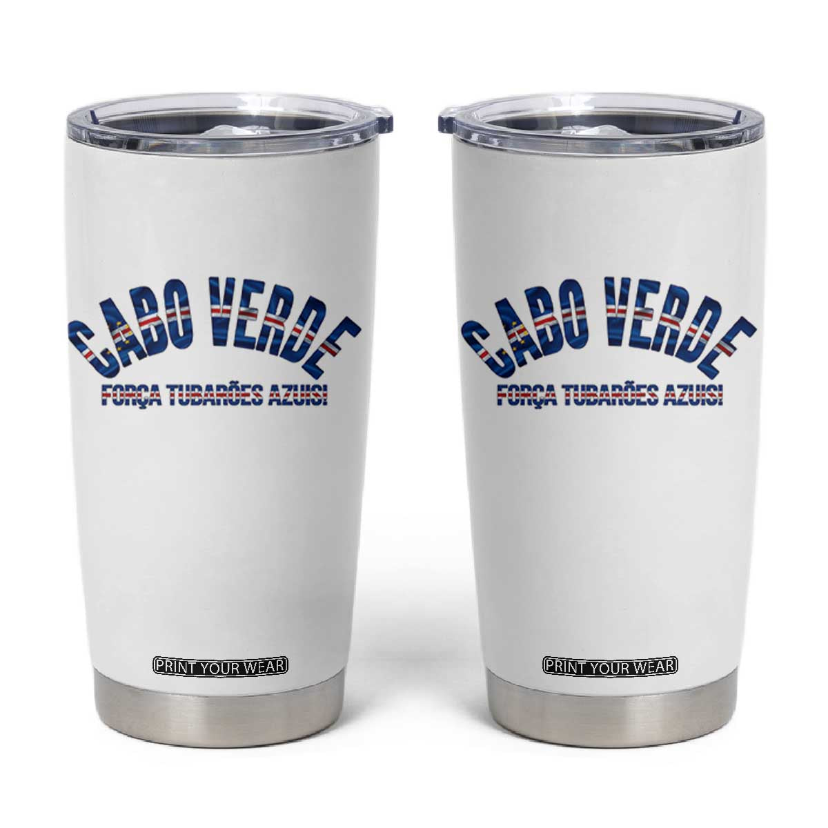 Forca Tubaroes Azuis Cabo Verde National Pride Tumbler Cup Cape Verde Football Fans Blue Sharks Heritage TS02 White Print Your Wear