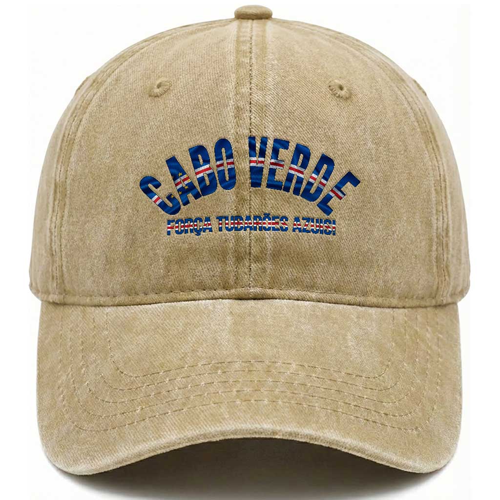 Forca Tubaroes Azuis Cabo Verde National Pride Washed Cotton Baseball Cap Cape Verde Football Fans Blue Sharks Heritage