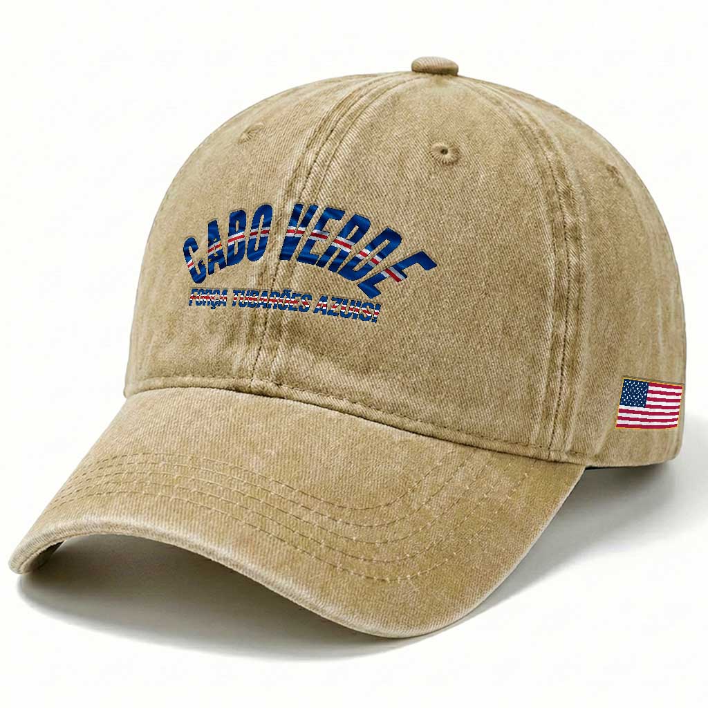 Forca Tubaroes Azuis Cabo Verde National Pride Washed Cotton Baseball Cap Cape Verde Football Fans Blue Sharks Heritage