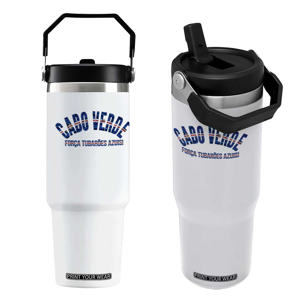 Forca Tubaroes Azuis Cabo Verde National Pride Flip Straw Tumbler Cape Verde Football Fans Blue Sharks Heritage TS02 One Size: 30 oz White Print Your Wear