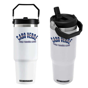 Forca Tubaroes Azuis Cabo Verde National Pride Flip Straw Tumbler Cape Verde Football Fans Blue Sharks Heritage TS02 One Size: 30 oz White Print Your Wear