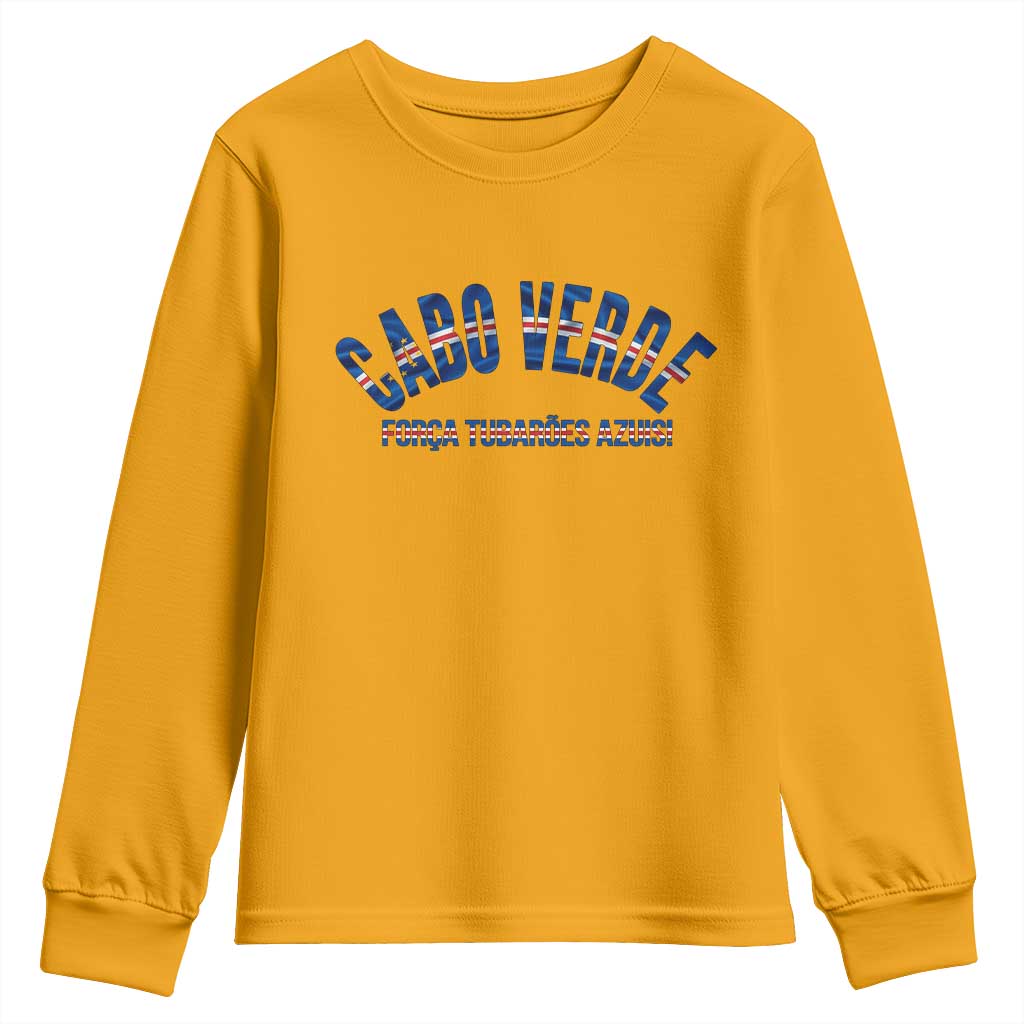 Forca Tubaroes Azuis Cabo Verde National Pride Youth Sweatshirt Cape Verde Football Fans Blue Sharks Heritage