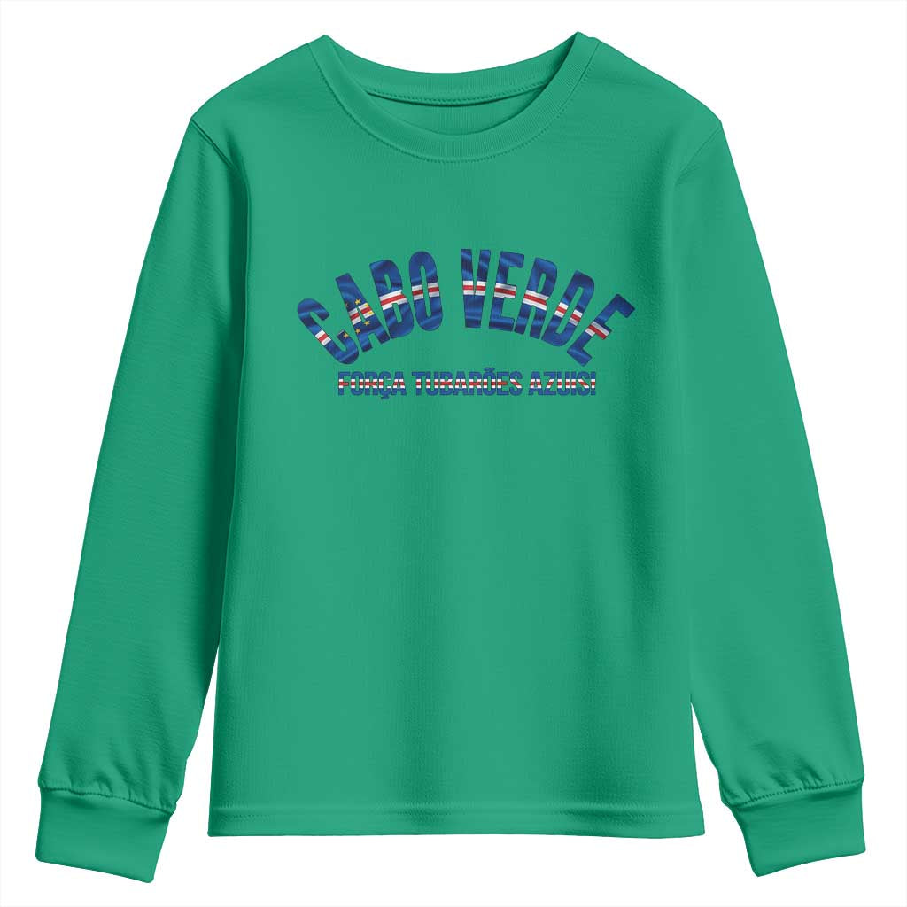Forca Tubaroes Azuis Cabo Verde National Pride Youth Sweatshirt Cape Verde Football Fans Blue Sharks Heritage