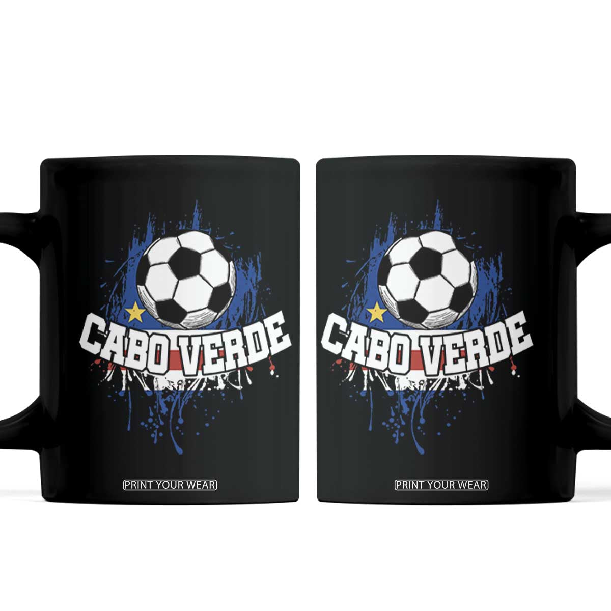 Cabo Verde Flag Football Graphic Coffee Mug Cape Verde Soccer Fans Artistic Pride TS02 Black Print Your Wear