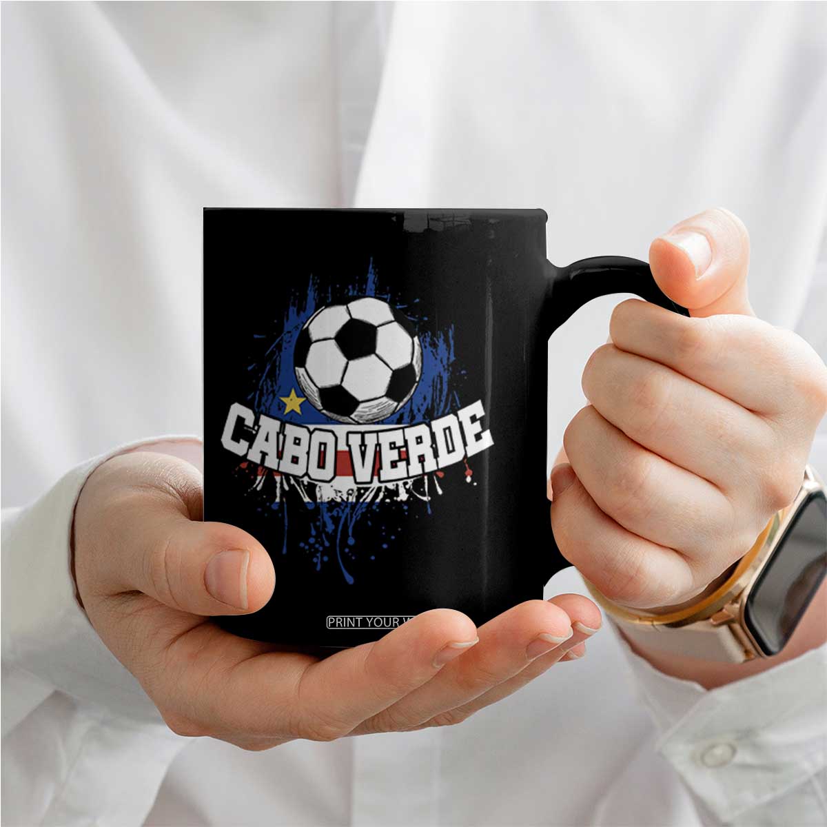 Cabo Verde Flag Football Graphic Coffee Mug Cape Verde Soccer Fans Artistic Pride TS02 Print Your Wear