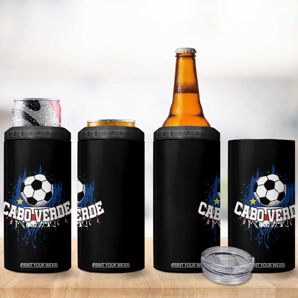 Cabo Verde Flag Football Graphic 4 in 1 Can Cooler Tumbler Cape Verde Soccer Fans Artistic Pride TS02 Print Your Wear