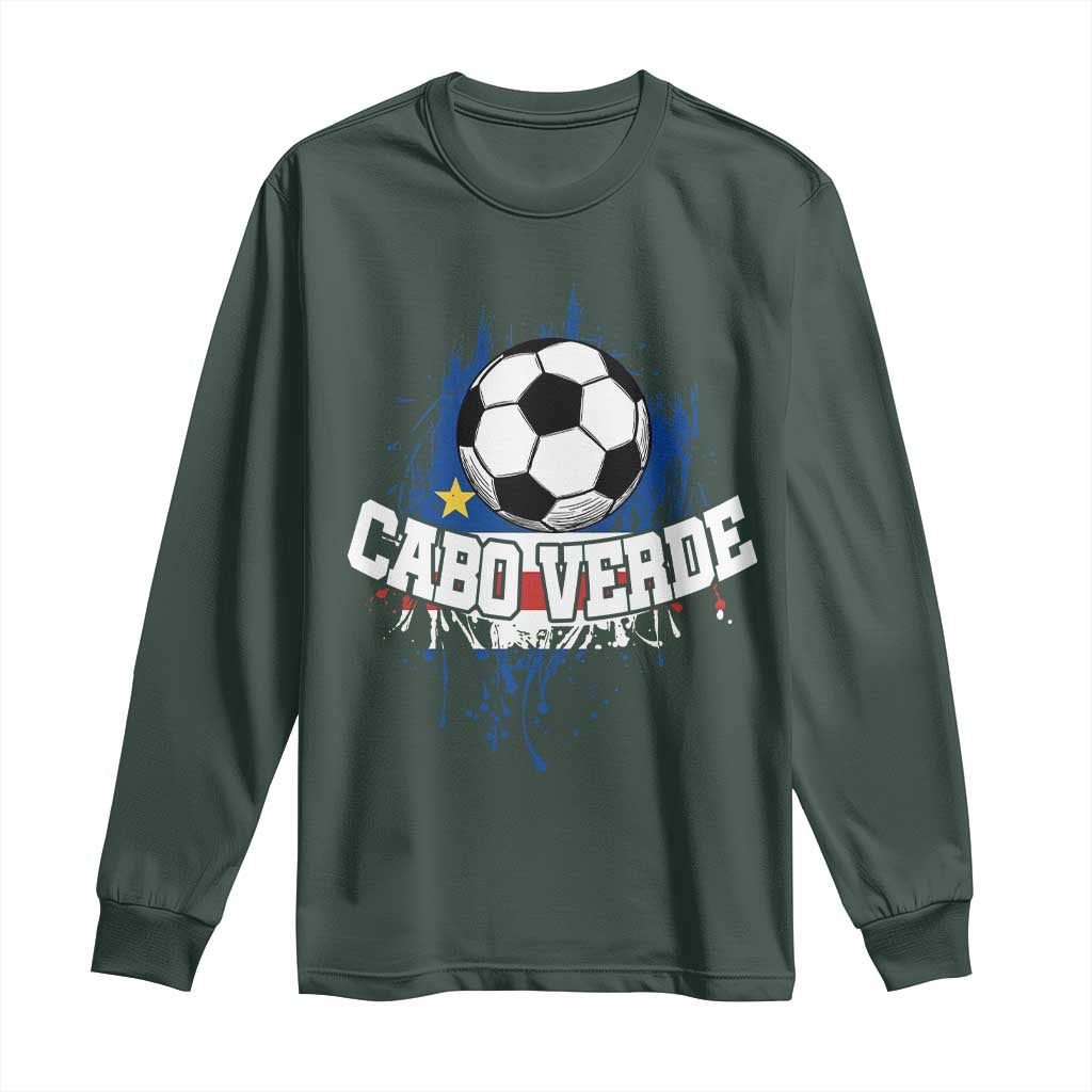 Cabo Verde Flag Football Graphic Long Sleeve Shirt Cape Verde Soccer Fans Artistic Pride