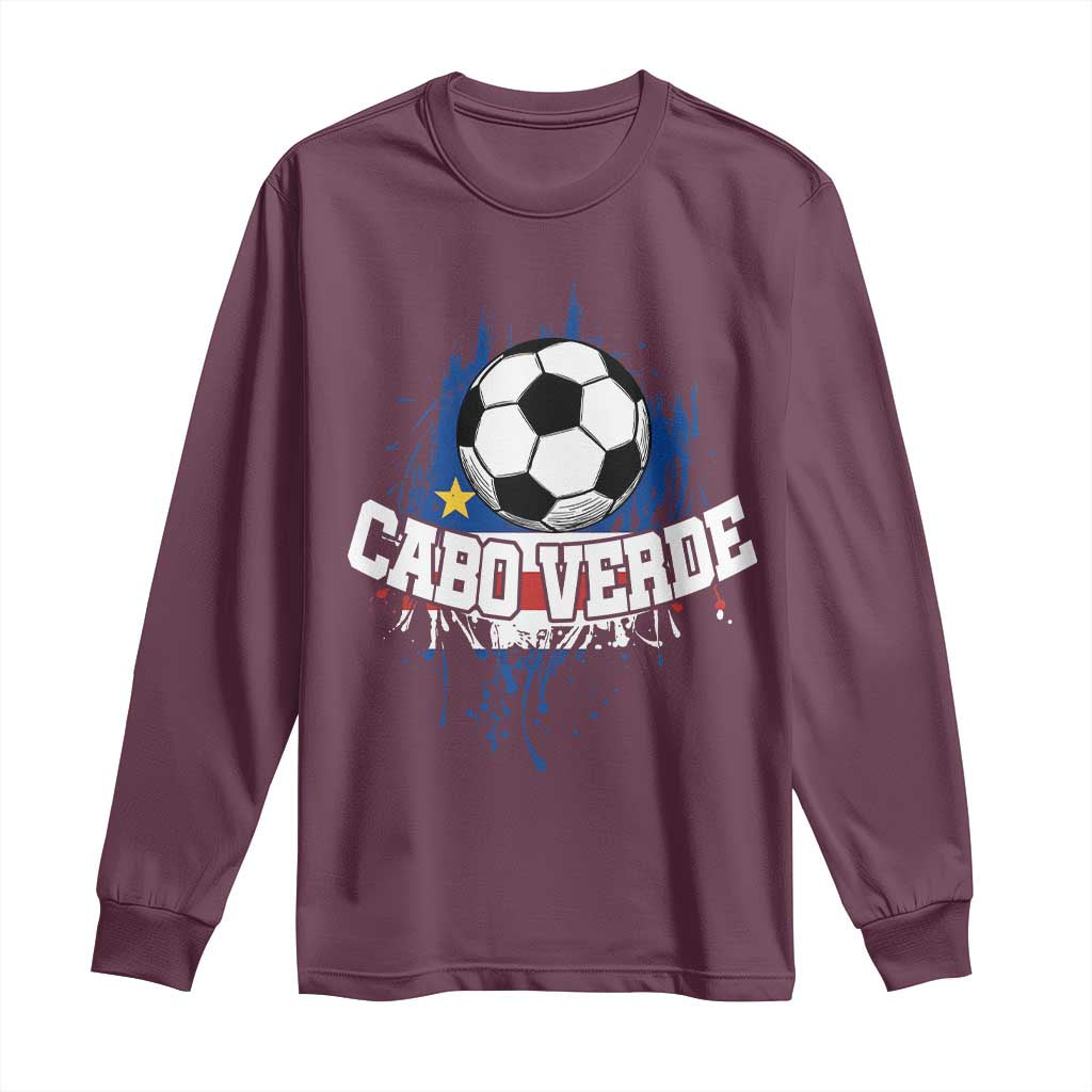 Cabo Verde Flag Football Graphic Long Sleeve Shirt Cape Verde Soccer Fans Artistic Pride