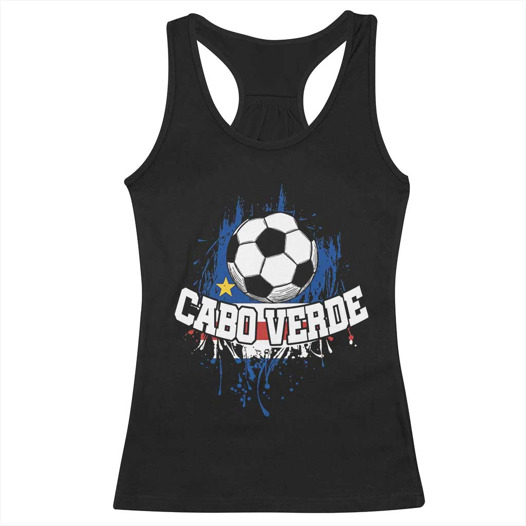 Cabo Verde Flag Football Graphic Racerback Tank Top Cape Verde Soccer Fans Artistic Pride TS02 Black Print Your Wear