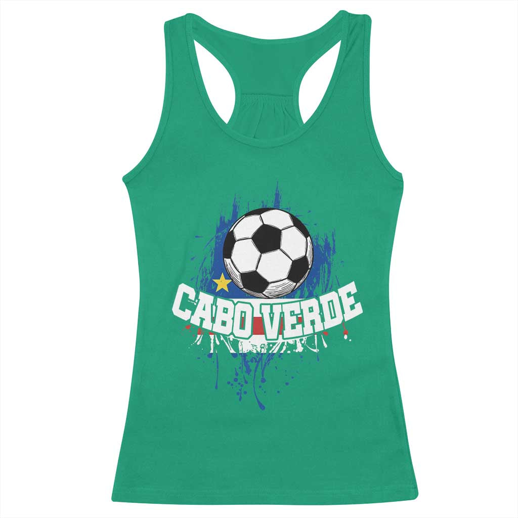 Cabo Verde Flag Football Graphic Racerback Tank Top Cape Verde Soccer Fans Artistic Pride