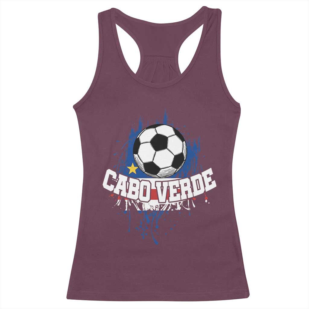Cabo Verde Flag Football Graphic Racerback Tank Top Cape Verde Soccer Fans Artistic Pride