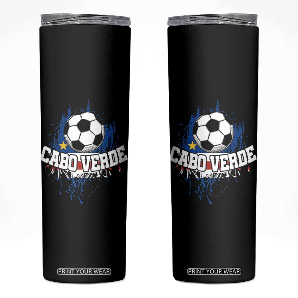Cabo Verde Flag Football Graphic Skinny Tumbler Cape Verde Soccer Fans Artistic Pride TS02 Black Print Your Wear