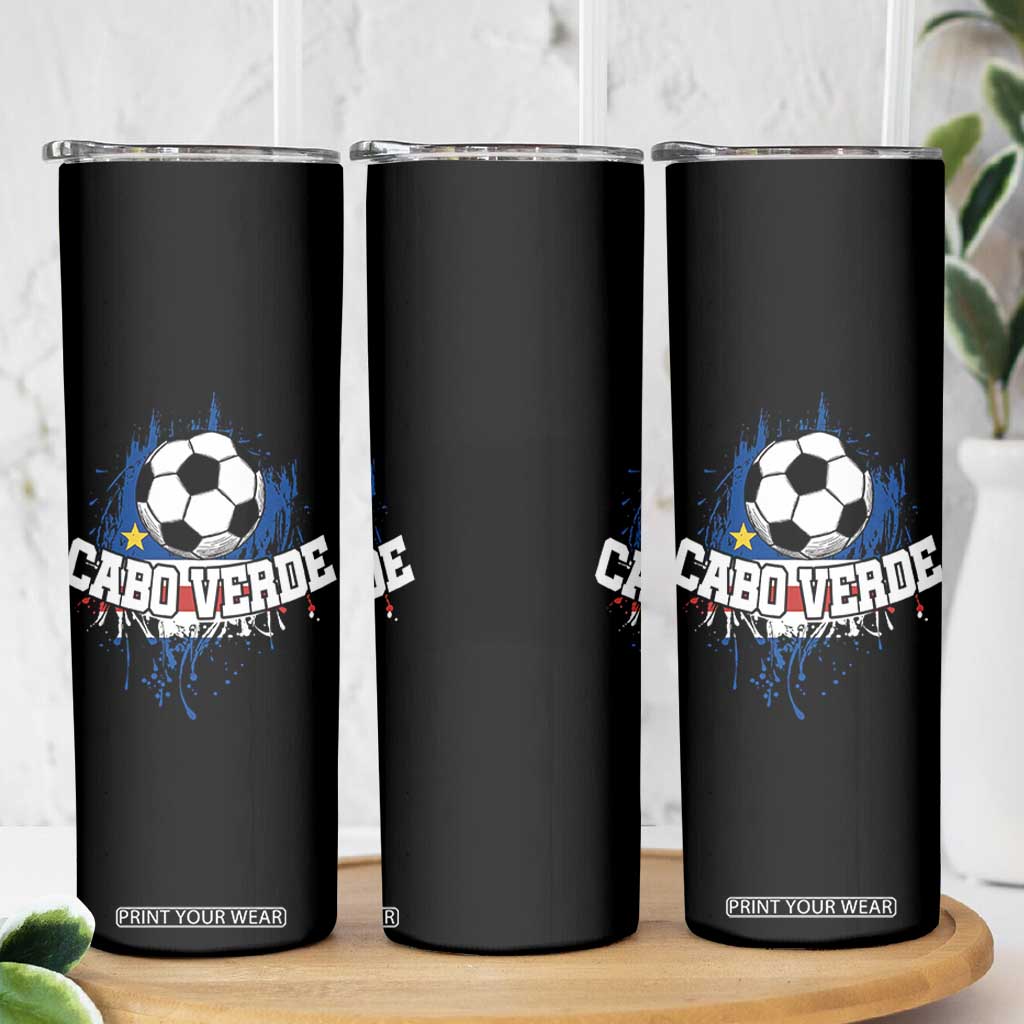 Cabo Verde Flag Football Graphic Skinny Tumbler Cape Verde Soccer Fans Artistic Pride TS02 Print Your Wear
