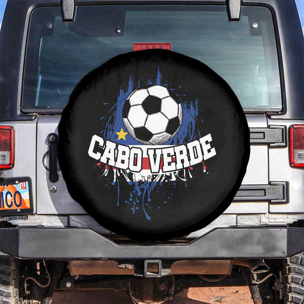 Cabo Verde Flag Football Graphic Spare Tire Cover Cape Verde Soccer Fans Artistic Pride TS02 No hole Black Print Your Wear