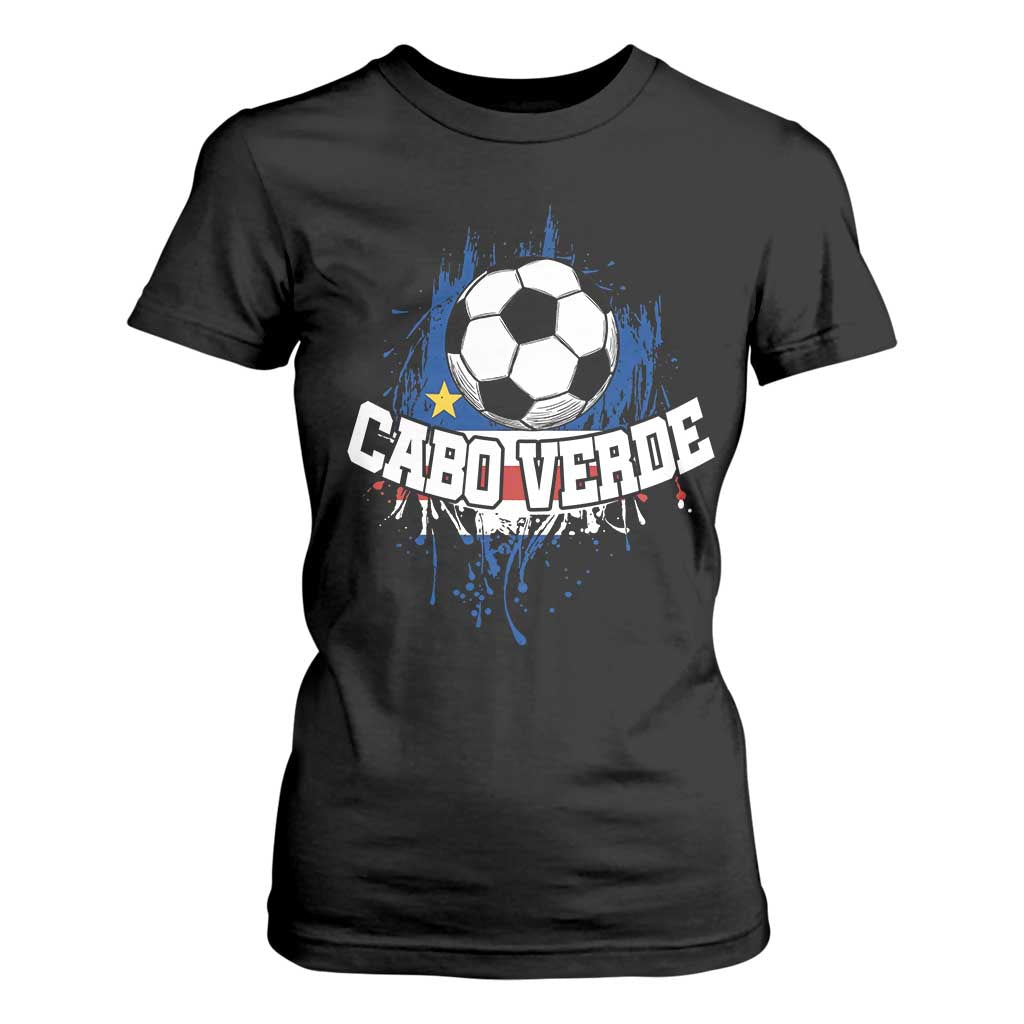 Cabo Verde Flag Football Graphic T Shirt For Women Cape Verde Soccer Fans Artistic Pride TS02 Black Print Your Wear