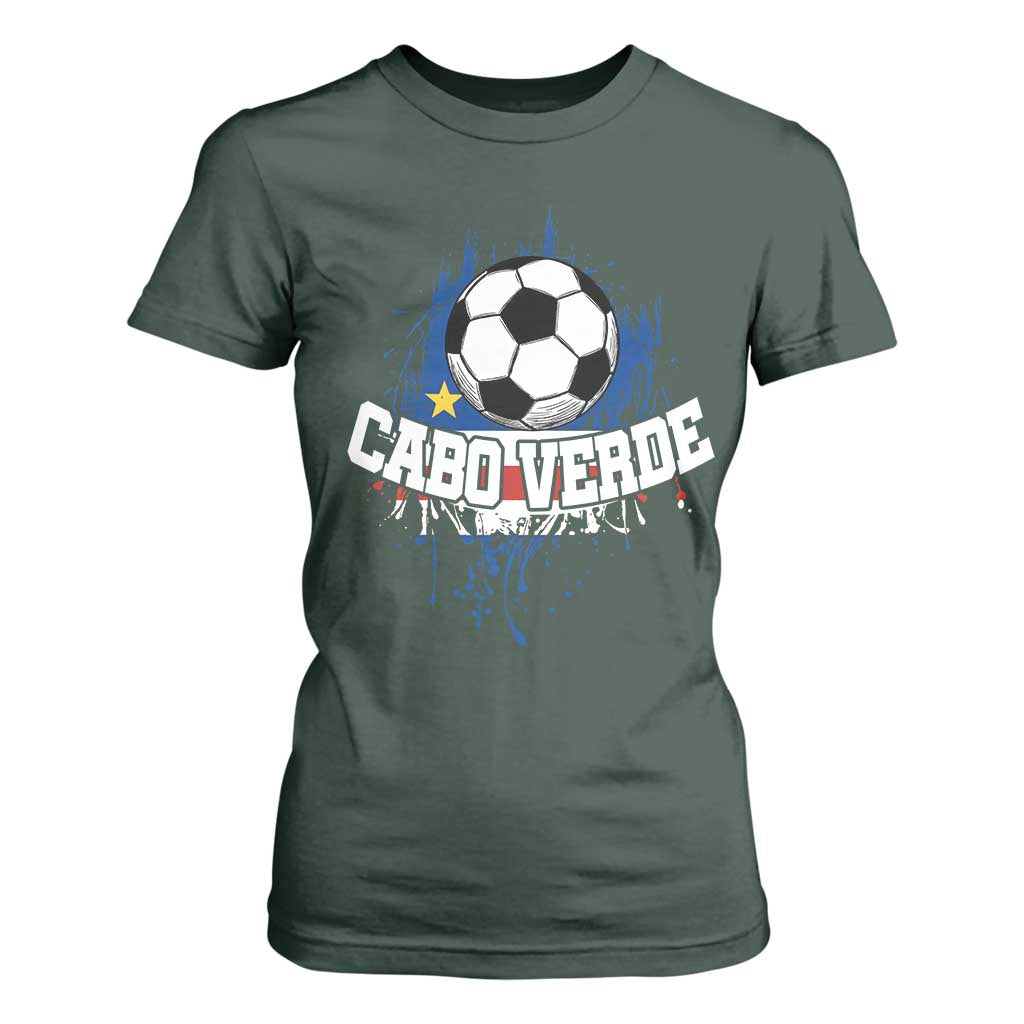 Cabo Verde Flag Football Graphic T Shirt For Women Cape Verde Soccer Fans Artistic Pride