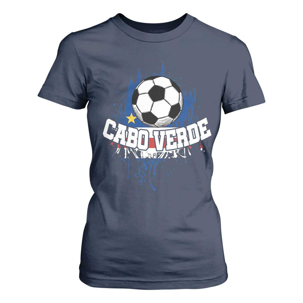 Cabo Verde Flag Football Graphic T Shirt For Women Cape Verde Soccer Fans Artistic Pride