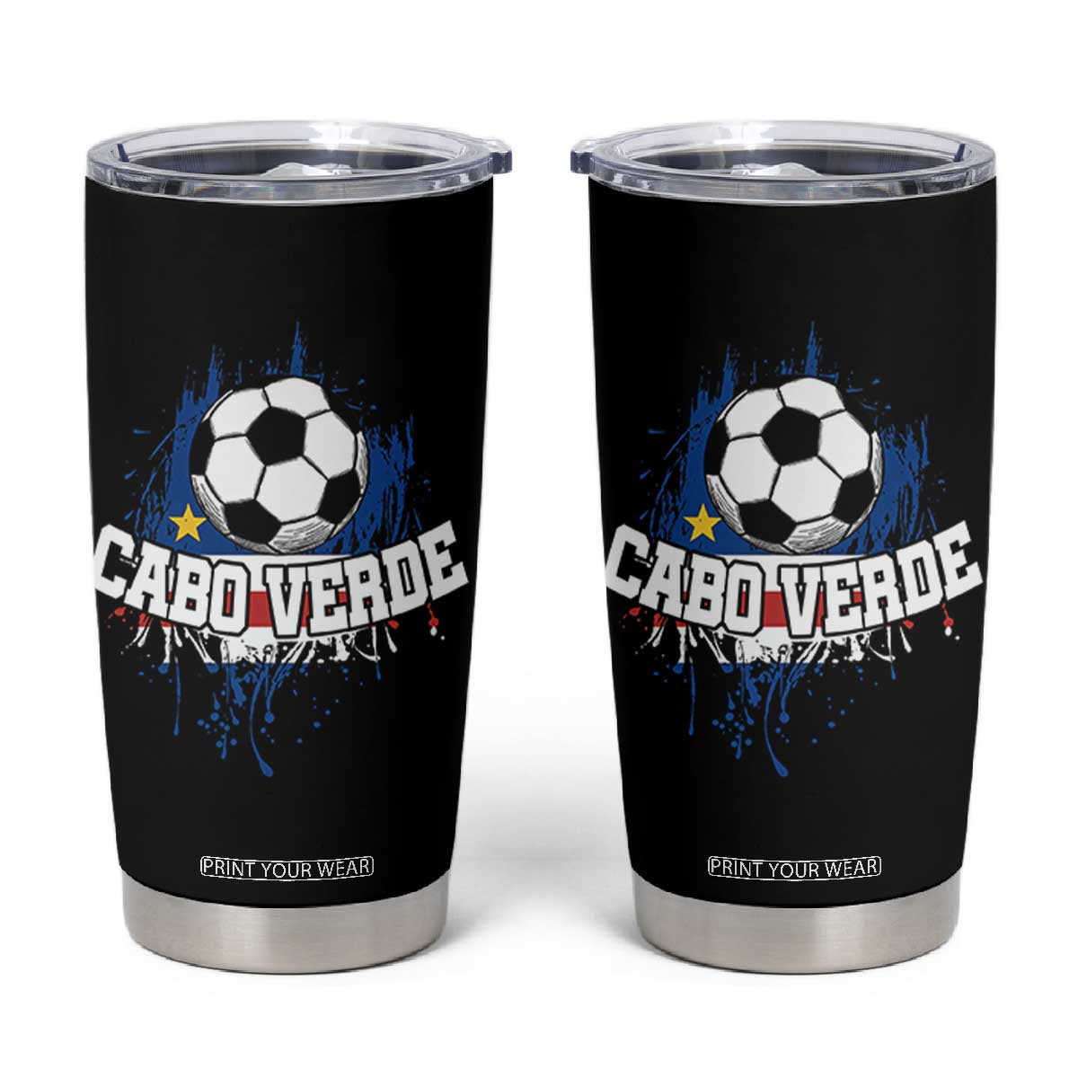 Cabo Verde Flag Football Graphic Tumbler Cup Cape Verde Soccer Fans Artistic Pride TS02 Black Print Your Wear