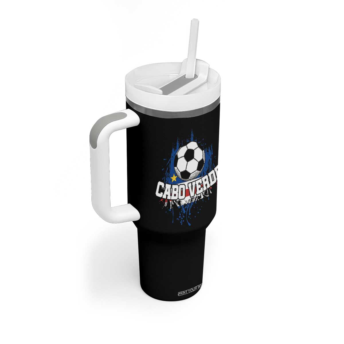 Cabo Verde Flag Football Graphic Tumbler With Handle Cape Verde Soccer Fans Artistic Pride TS02 Print Your Wear
