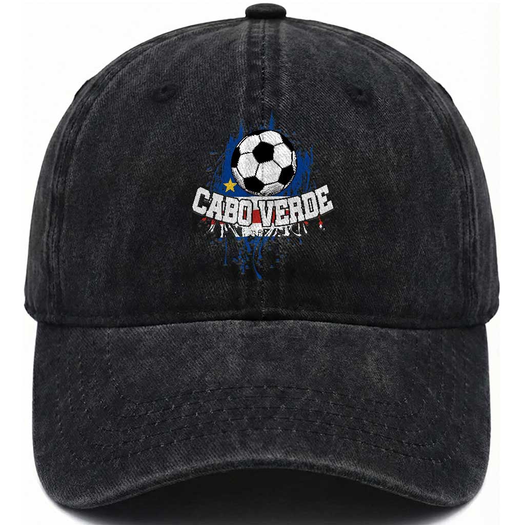 Cabo Verde Flag Football Graphic Washed Cotton Baseball Cap Cape Verde Soccer Fans Artistic Pride