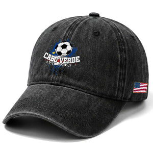 Cabo Verde Flag Football Graphic Washed Cotton Baseball Cap Cape Verde Soccer Fans Artistic Pride