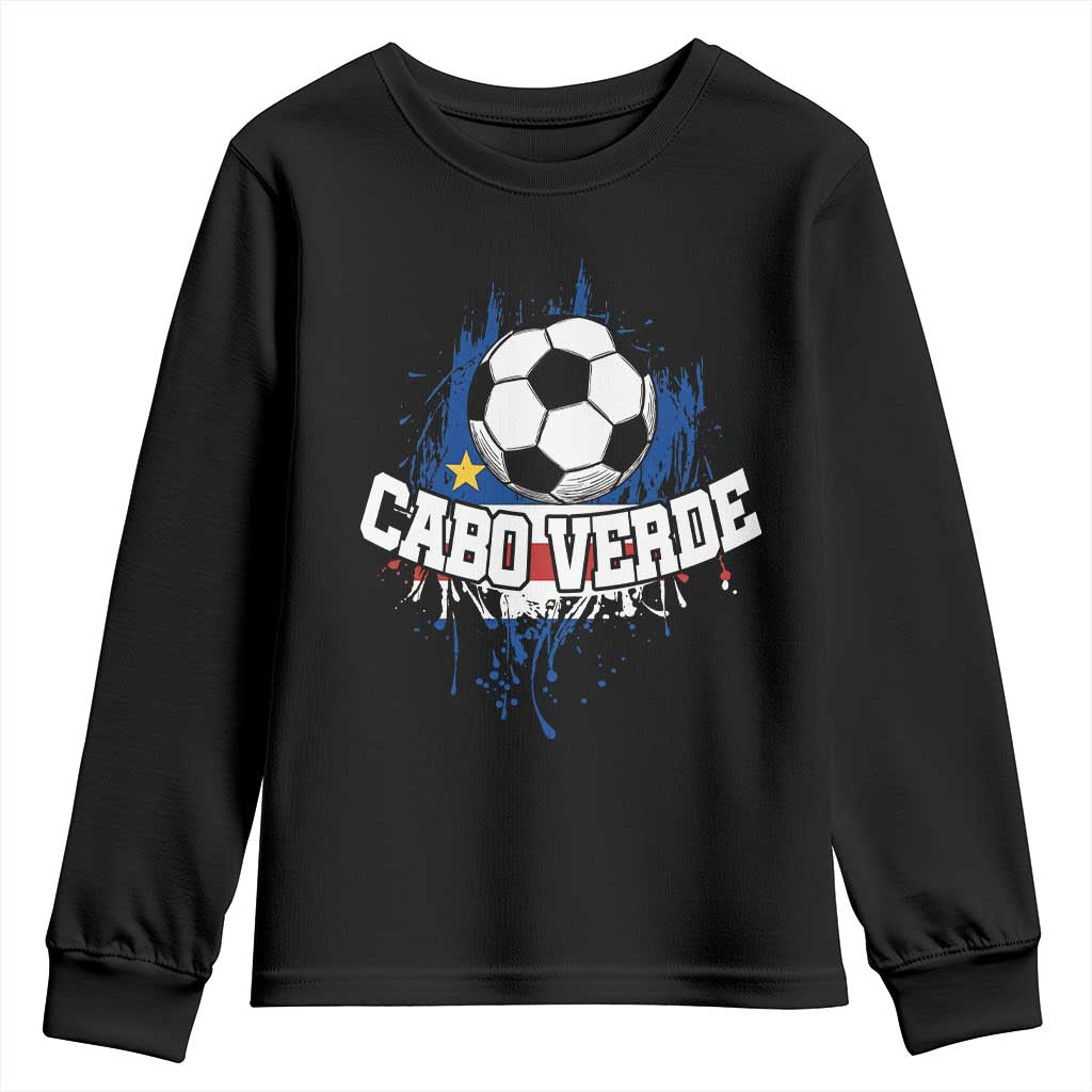 Cabo Verde Flag Football Graphic Youth Sweatshirt Cape Verde Soccer Fans Artistic Pride TS02 Black Print Your Wear
