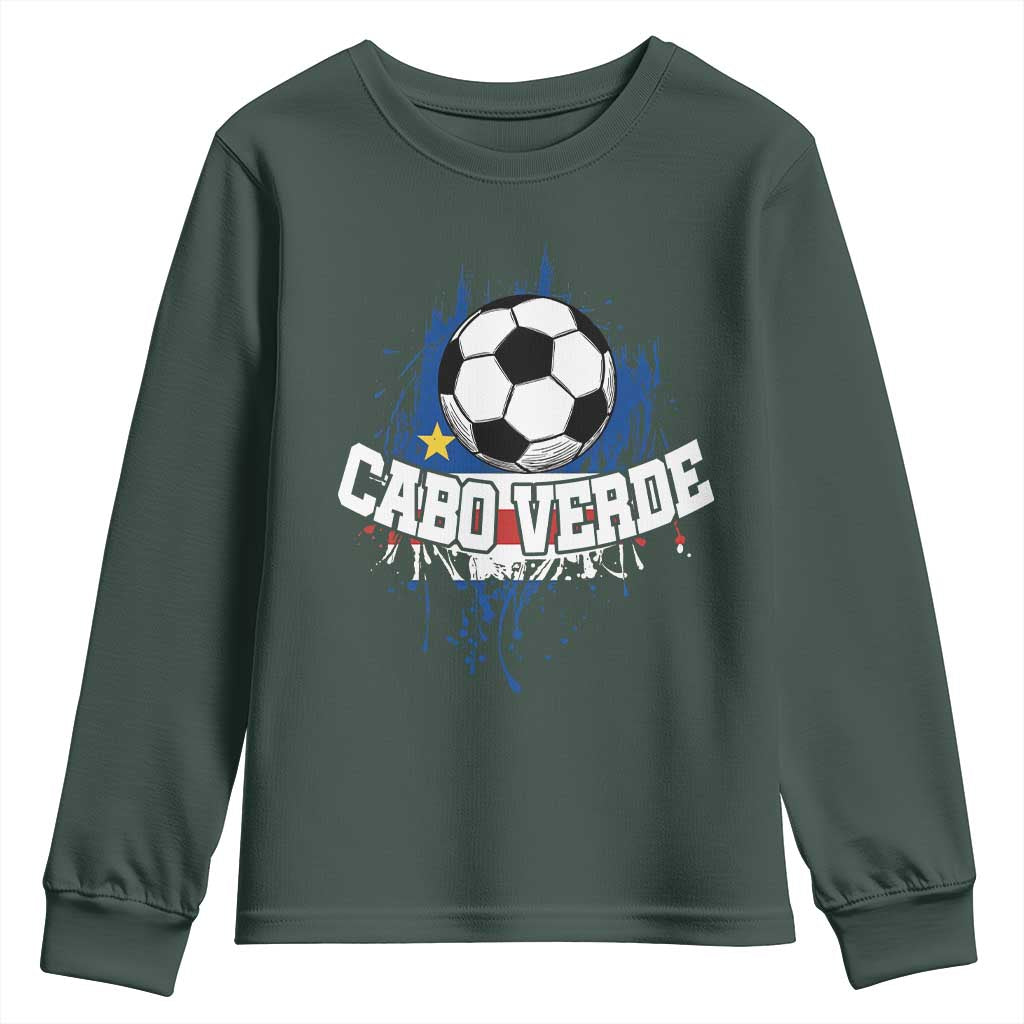 Cabo Verde Flag Football Graphic Youth Sweatshirt Cape Verde Soccer Fans Artistic Pride