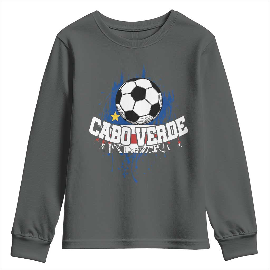 Cabo Verde Flag Football Graphic Youth Sweatshirt Cape Verde Soccer Fans Artistic Pride