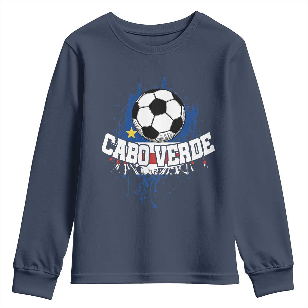 Cabo Verde Flag Football Graphic Youth Sweatshirt Cape Verde Soccer Fans Artistic Pride