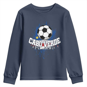 Cabo Verde Flag Football Graphic Youth Sweatshirt Cape Verde Soccer Fans Artistic Pride