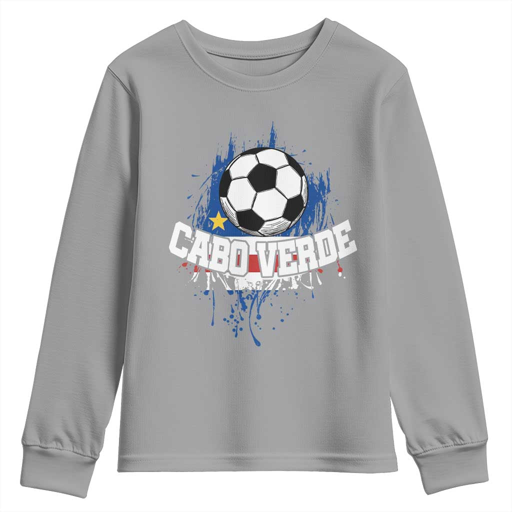 Cabo Verde Flag Football Graphic Youth Sweatshirt Cape Verde Soccer Fans Artistic Pride