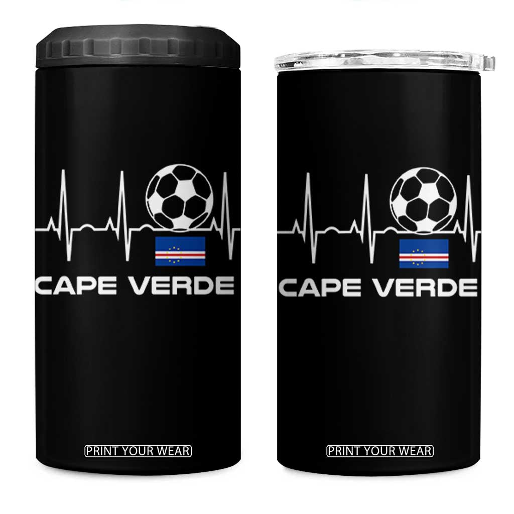 Cape Verde Soccer Heartbeat EKG Pulse Graphic 4 in 1 Can Cooler Tumbler Cabo Verde Football Fans Pride TS02 One Size: 16 oz Black Print Your Wear