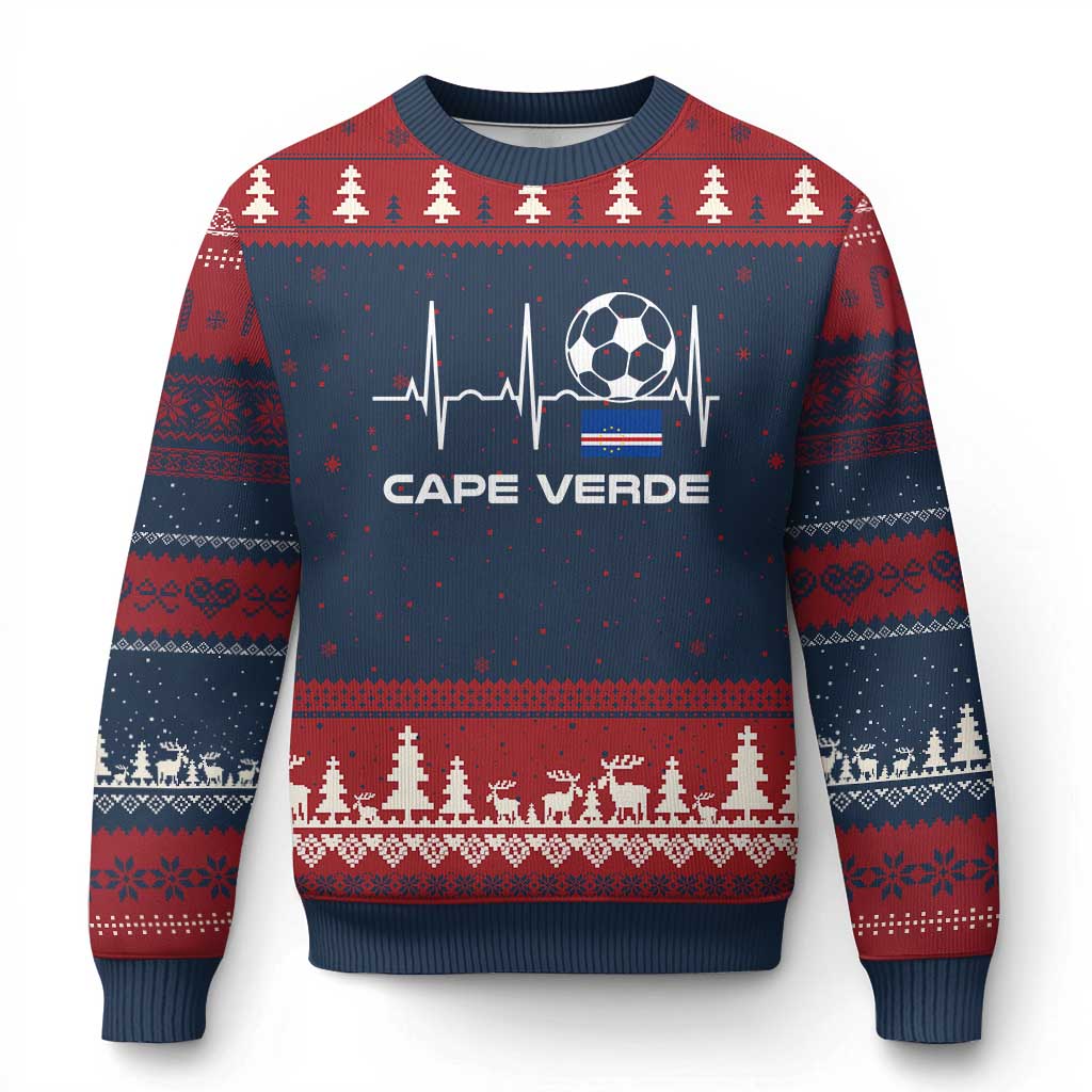 Cape Verde Soccer Heartbeat EKG Pulse Graphic Ugly Christmas Sweater Cabo Verde Football Fans Pride
