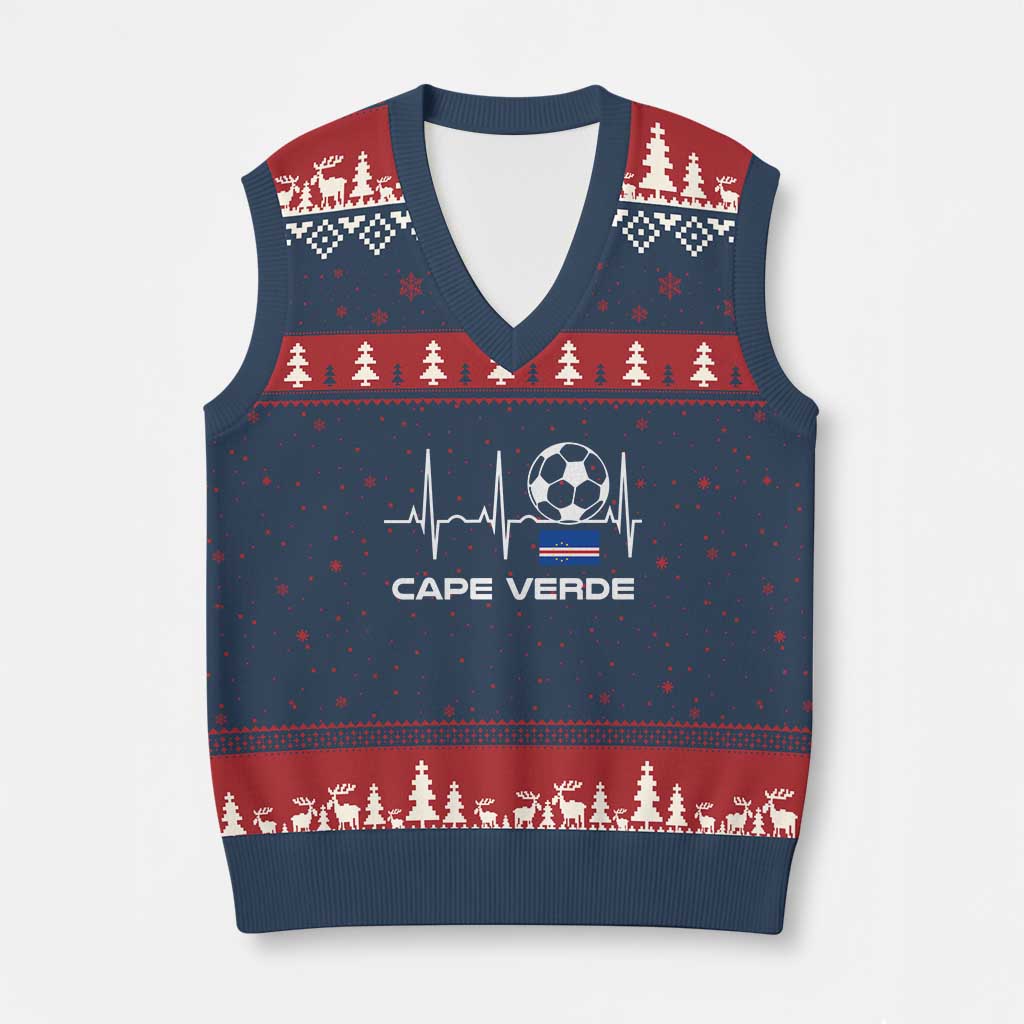 Cape Verde Soccer Heartbeat EKG Pulse Graphic V-Neck Knit Sweater Vest Cabo Verde Football Fans Pride