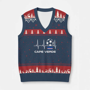 Cape Verde Soccer Heartbeat EKG Pulse Graphic V-Neck Knit Sweater Vest Cabo Verde Football Fans Pride