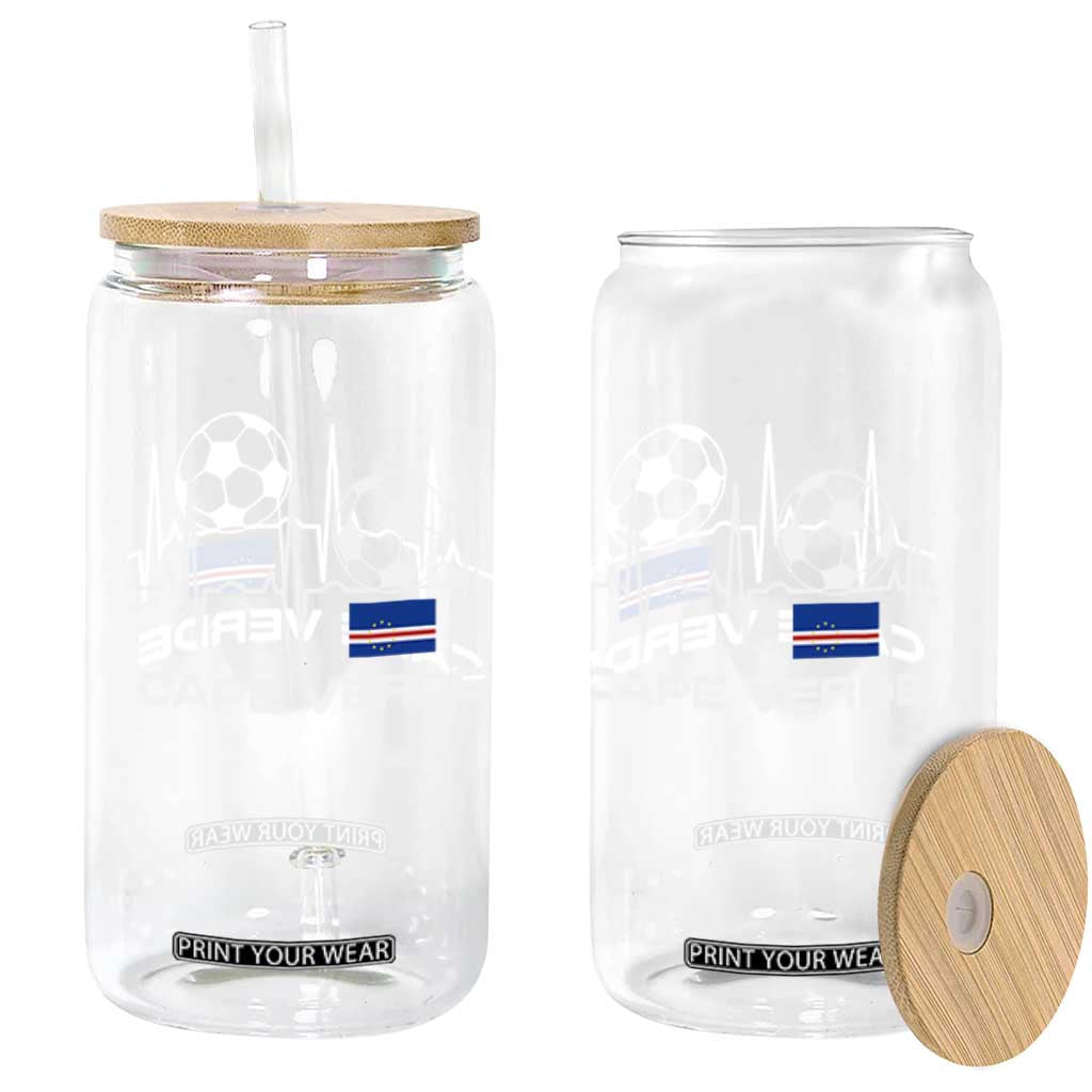 Cape Verde Soccer Heartbeat EKG Pulse Graphic Glass Can Cabo Verde Football Fans Pride TS02 Print Your Wear