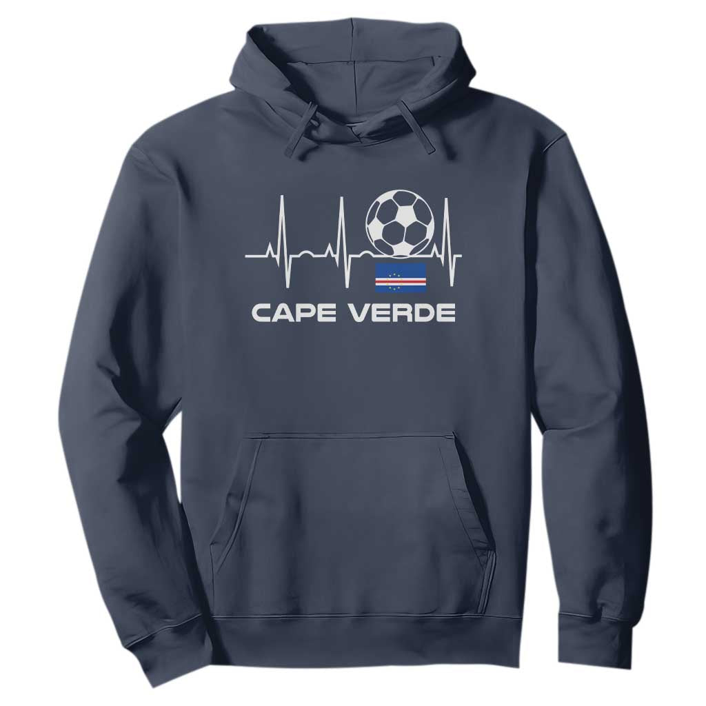 Cape Verde Soccer Heartbeat EKG Pulse Graphic Hoodie Cabo Verde Football Fans Pride
