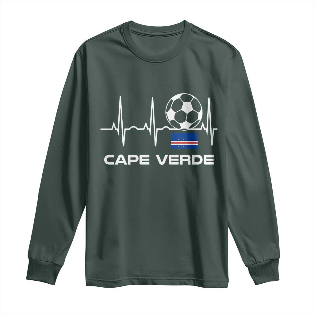 Cape Verde Soccer Heartbeat EKG Pulse Graphic Long Sleeve Shirt Cabo Verde Football Fans Pride