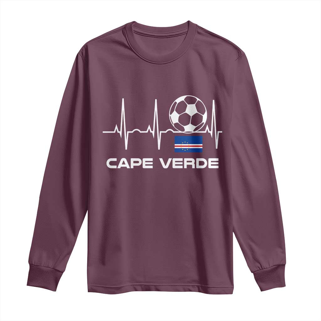Cape Verde Soccer Heartbeat EKG Pulse Graphic Long Sleeve Shirt Cabo Verde Football Fans Pride