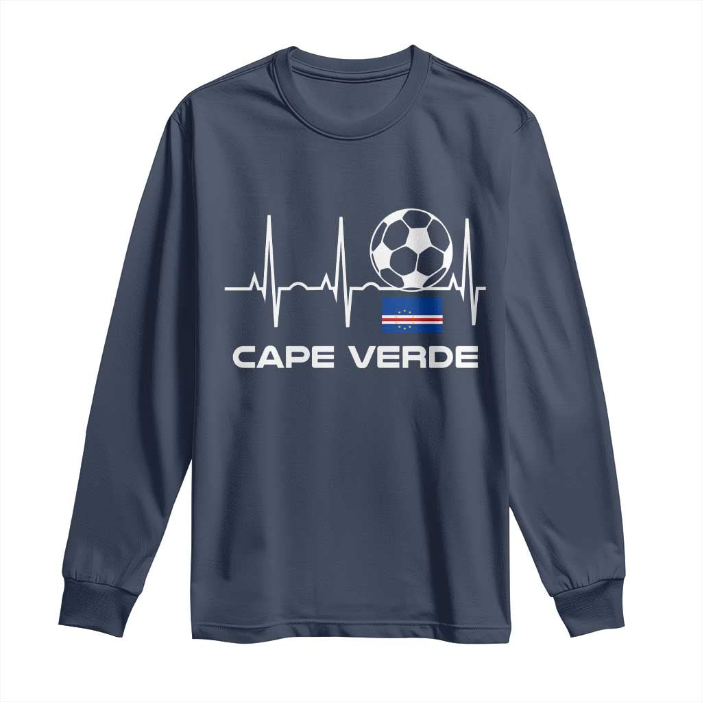 Cape Verde Soccer Heartbeat EKG Pulse Graphic Long Sleeve Shirt Cabo Verde Football Fans Pride